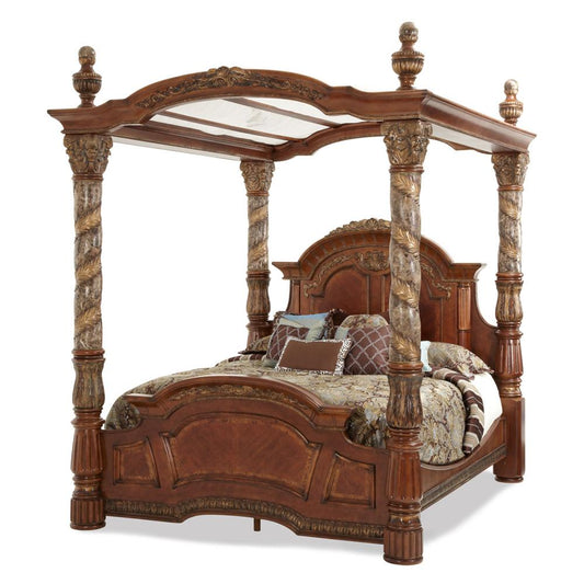 AICO by Michael Amini - Villa Valencia Cal. King Canopy Bed in Classic Chestnut - 72000CKCAN-55 veiw 1