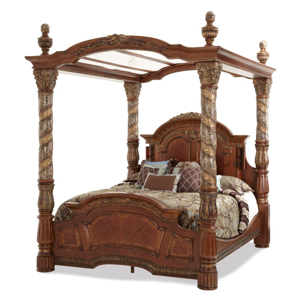 AICO by Michael Amini - Villa Valencia Cal. King Canopy Bed in Classic Chestnut - 72000CKCAN-55 veiw 3