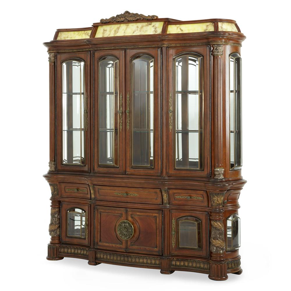 AICO by Michael Amini - Villa Valencia China and Buffet with Light Box in Classic Chestnut - 72005-6LB-55 veiw 1