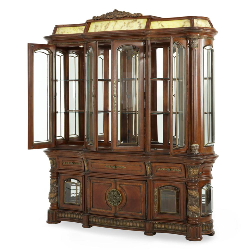 AICO by Michael Amini - Villa Valencia China and Buffet with Light Box in Classic Chestnut - 72005-6LB-55 veiw 2
