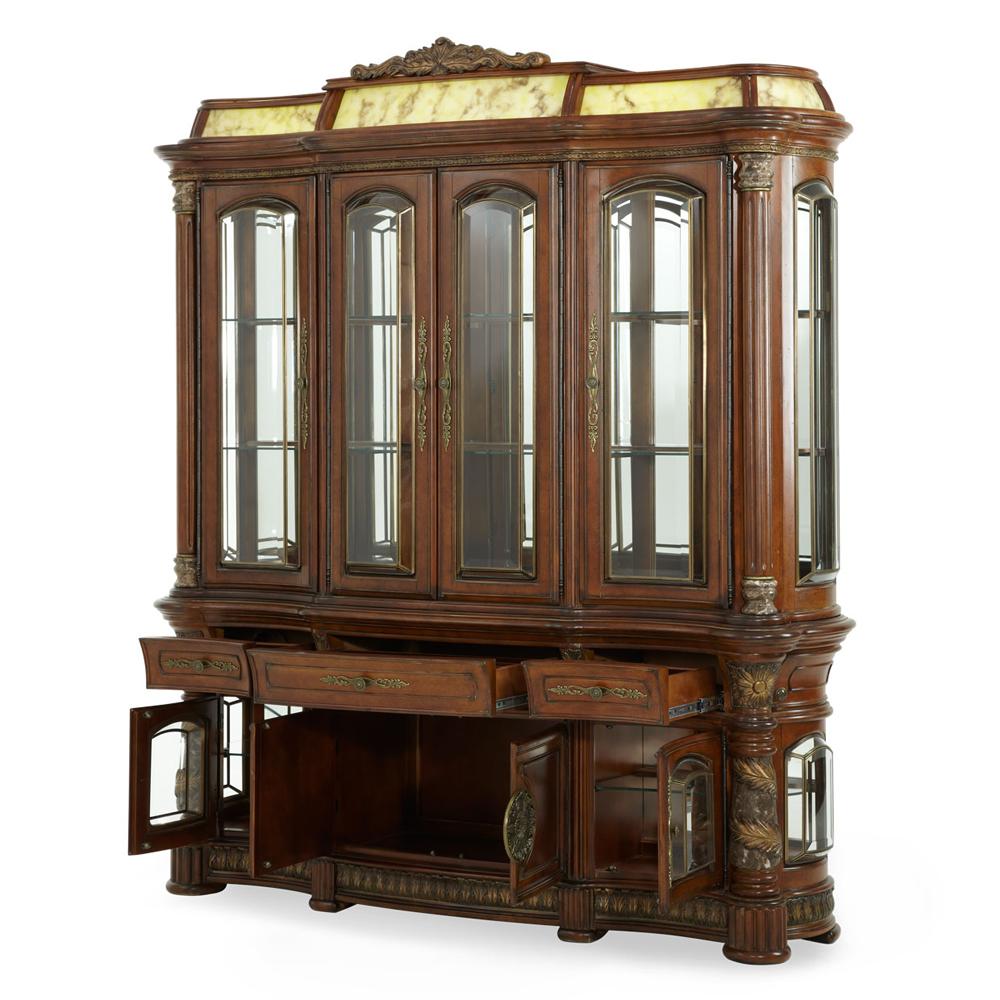 AICO by Michael Amini - Villa Valencia China and Buffet with Light Box in Classic Chestnut - 72005-6LB-55 veiw 3