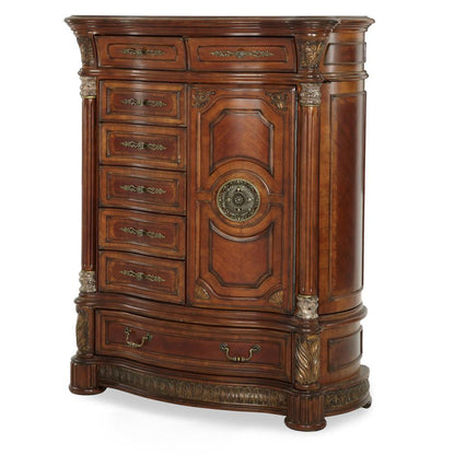 AICO by Michael Amini - Villa Valencia King Low Post Bedroom Set (8 pc) in Classic Chestnut veiw 3