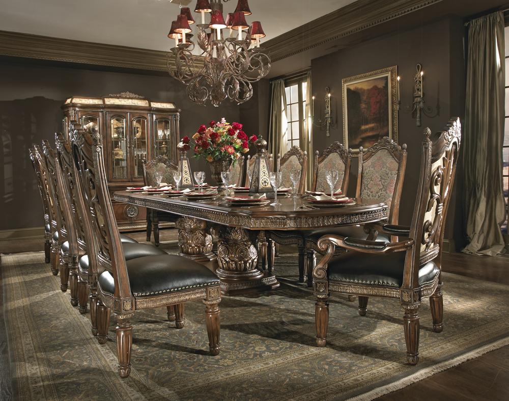 AICO by Michael Amini - Villa Valencia Rect. Dining Room Set (9 pc) in Classic Chestnut - 72000DRS9-55 veiw 4