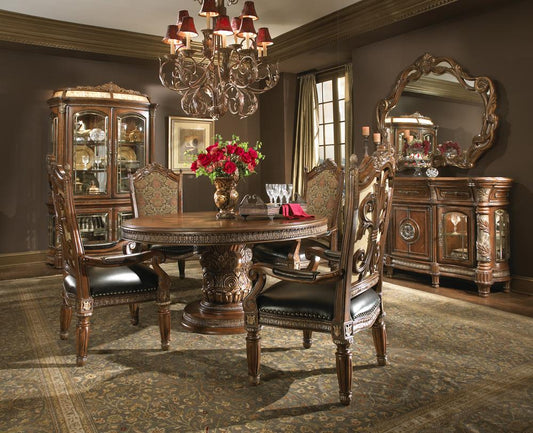 AICO by Michael Amini - Villa Valencia Round Dining Room Set w/ Arm Chairs (5 pc) in Classic Chestnut - 72000RDR4A-55 veiw 1