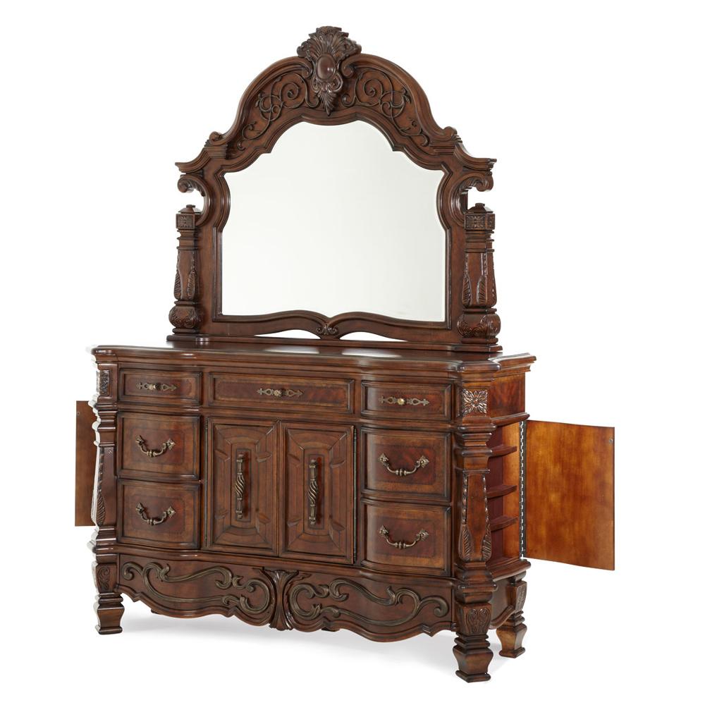 AICO by Michael Amini - Windsor Court Dresser and Mirror in Vintage Fruitwood - 70050SA-60-54 veiw 3