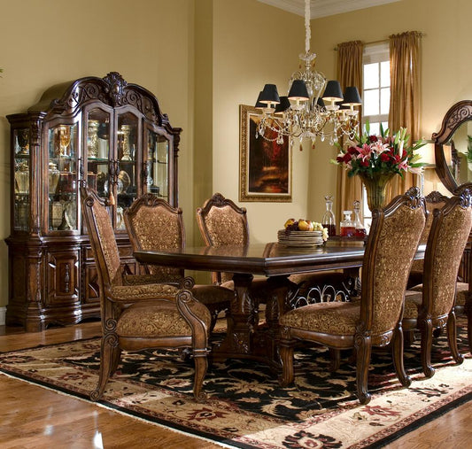 AICO by Michael Amini - Windsor Court Rect. Dining Room Set w/ China & Buffet (9 pc) in Vintage Fruitwood - 70000DRS9CB-54 veiw 1
