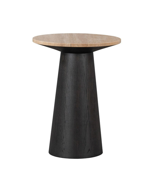 Alder & Tweed - Brynn Solid Wood with Oak Veneer Finish Warm Travertine Marble Top Round 18in Accent Table  - AT9266-DKC/WMT veiw 1