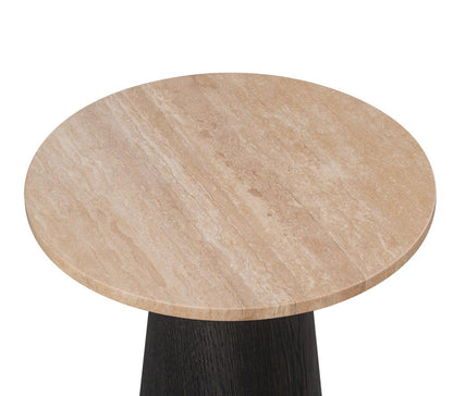 Alder & Tweed - Brynn Solid Wood with Oak Veneer Finish Warm Travertine Marble Top Round 18in Accent Table  - AT9266-DKC/WMT veiw 3