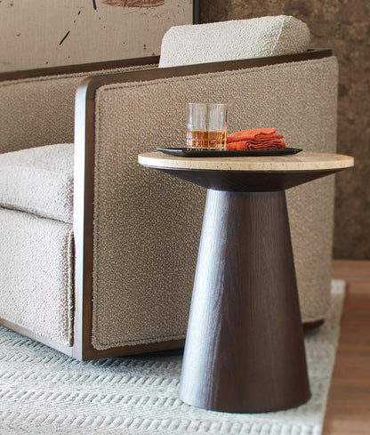Alder & Tweed - Brynn Solid Wood with Oak Veneer Finish Warm Travertine Marble Top Round 18in Accent Table  - AT9266-DKC/WMT veiw 6