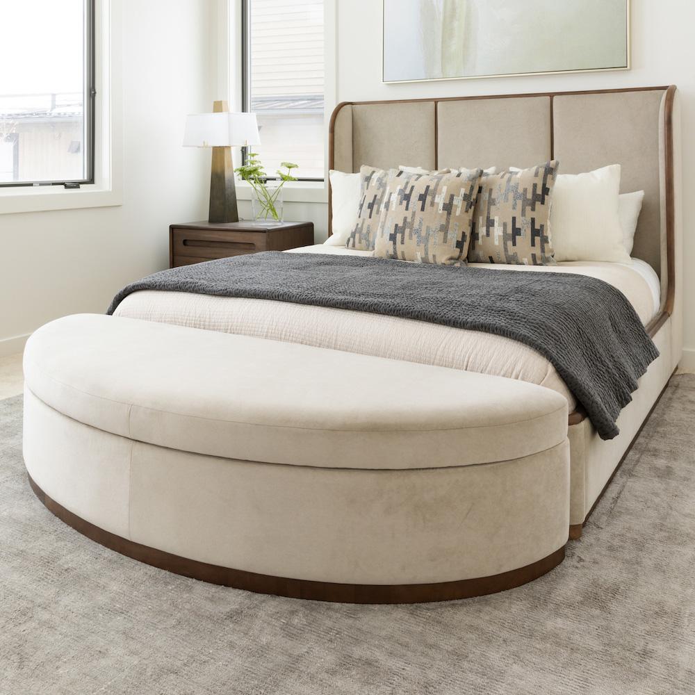 Alder & Tweed - Cameron 83in Storage Bench Cashmere Dove Performance Fabric Medium Mocha Wod Finish - AT9832-CRD/MDM veiw 5