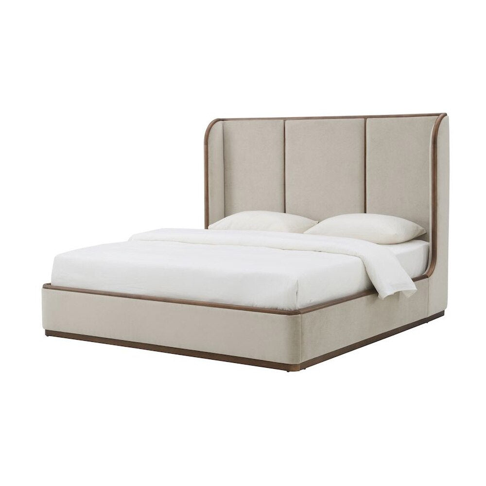 Alder & Tweed - Cameron Upholstered  Cashmere Tan Mocha Wood Finish Modern Design Queen Panel Bed  - AT40320Q-CRD/MDM veiw 1