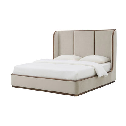 Alder & Tweed - Cameron Upholstered  Cashmere Tan Mocha Wood Finish Modern Design Queen Panel Bed  - AT40320Q-CRD/MDM veiw 1