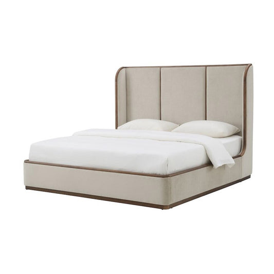 Alder & Tweed - Cameron Upholstered  Cashmere Tan Mocha Wood Finish Modern Design Queen Panel Bed  - AT40320Q-CRD/MDM veiw 1