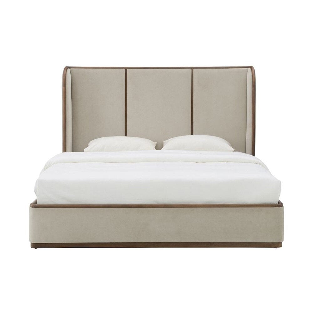 Alder & Tweed - Cameron Upholstered  Cashmere Tan Mocha Wood Finish Modern Design Queen Panel Bed  - AT40320Q-CRD/MDM veiw 2