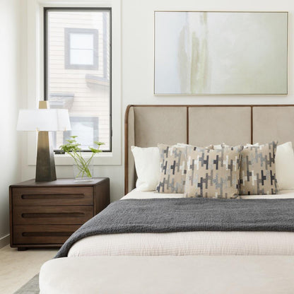 Alder & Tweed - Cameron Upholstered  Cashmere Tan Mocha Wood Finish Modern Design Queen Panel Bed  - AT40320Q-CRD/MDM veiw 10