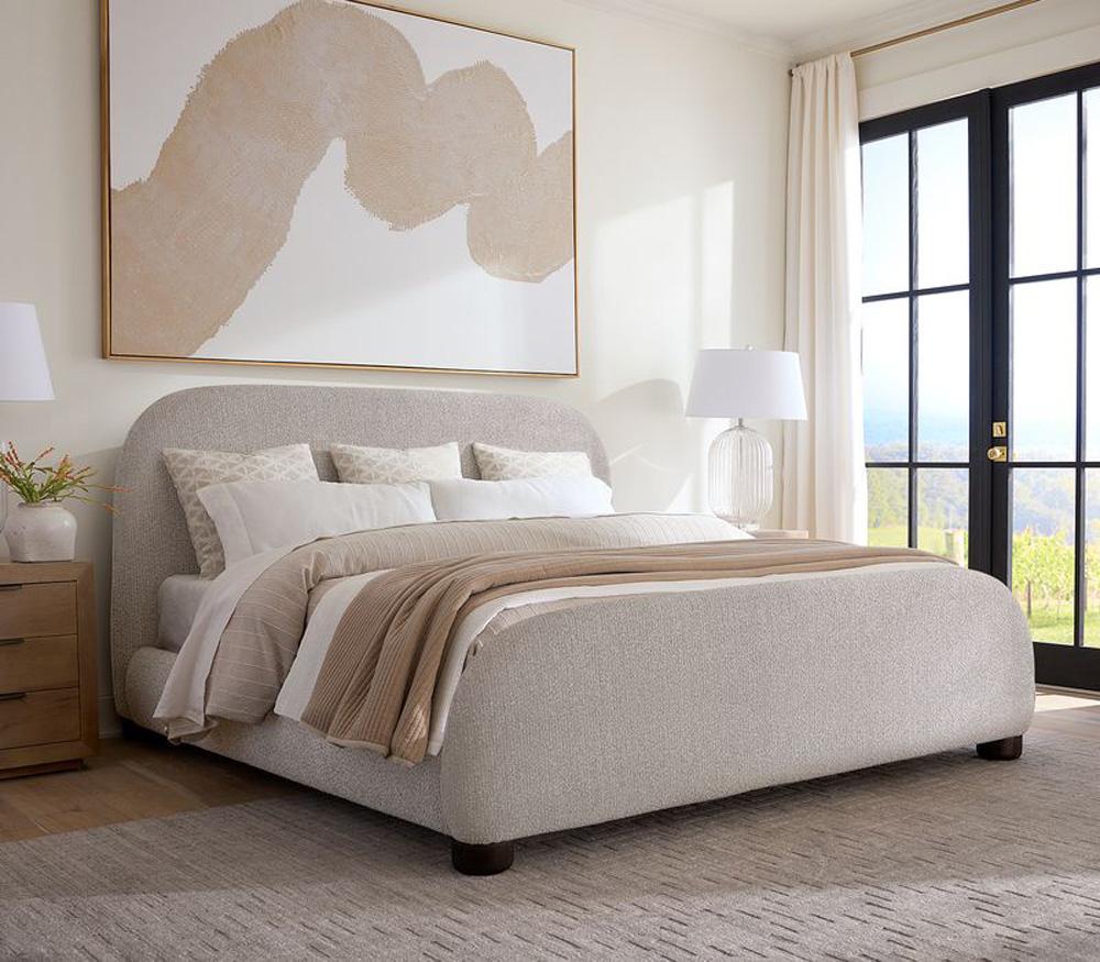 Alder & Tweed - Cora Polyester Upholstered with Solid Oak Dark Cinder Wood Finish Queen Bed - AT40280Q-STM/DKC veiw 5