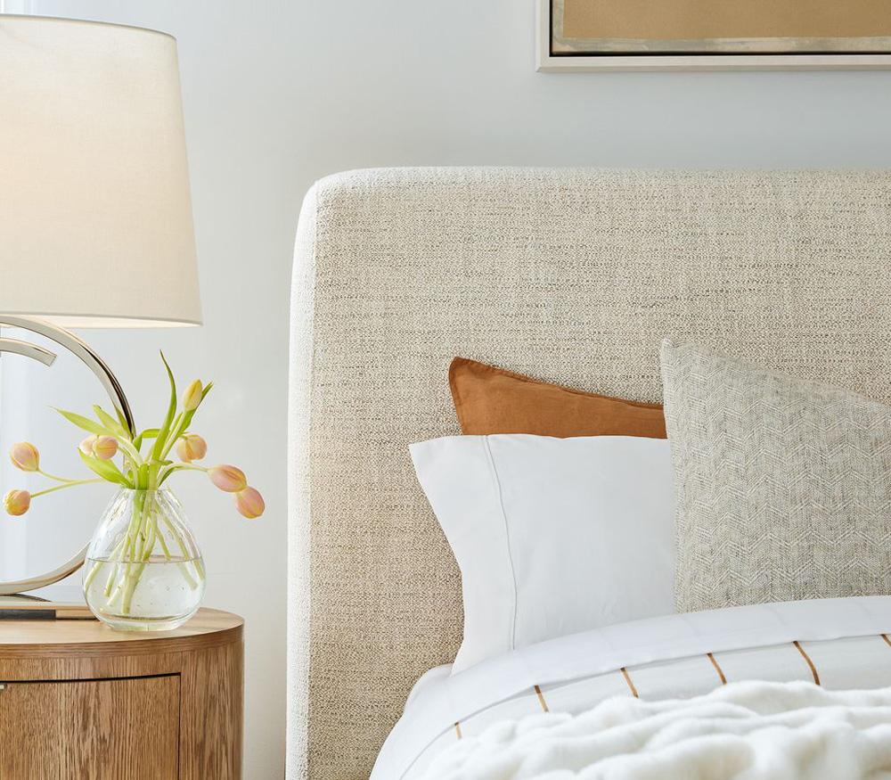 Alder & Tweed - Crosby Polyester Upholstered with Solid Wood and Acacia Veneer Brushed Cypress Finish King Bed - AT40260K-RWS/BDS veiw 3