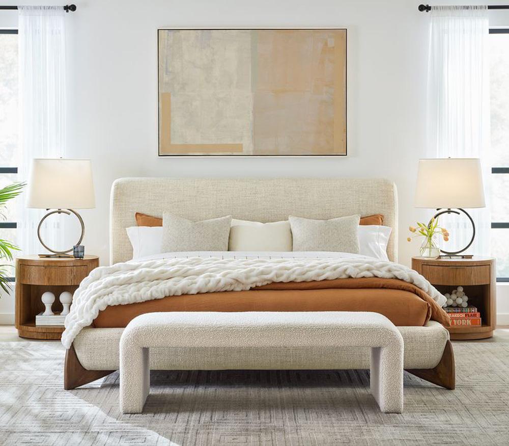 Alder & Tweed - Crosby Polyester Upholstered with Solid Wood and Acacia Veneer Brushed Cypress Finish King Bed - AT40260K-RWS/BDS veiw 6