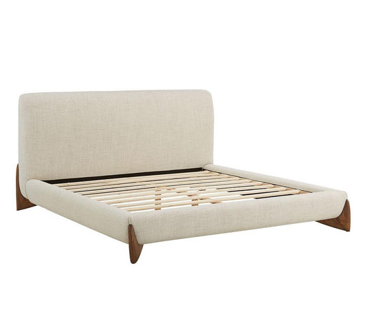 Alder & Tweed - Crosby Polyester Upholstered with Solid Oak Taupe Queen Bed - AT40260Q-RWS/BDS veiw 1