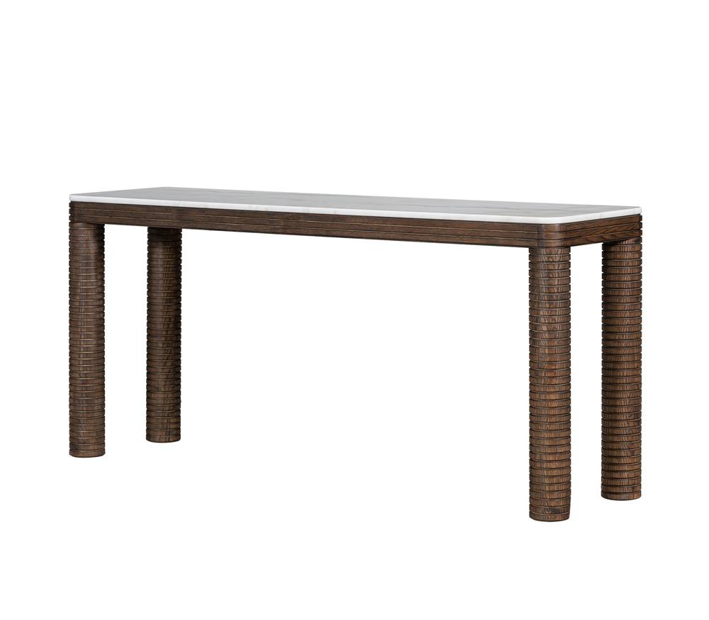 Alder & Tweed - Durham Oak Wood with Grecian White Marble Top 72in Console Table - AT9499-MCR/GWM veiw 2