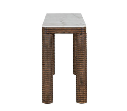 Alder & Tweed - Durham Oak Wood with Grecian White Marble Top 72in Console Table - AT9499-MCR/GWM veiw 3