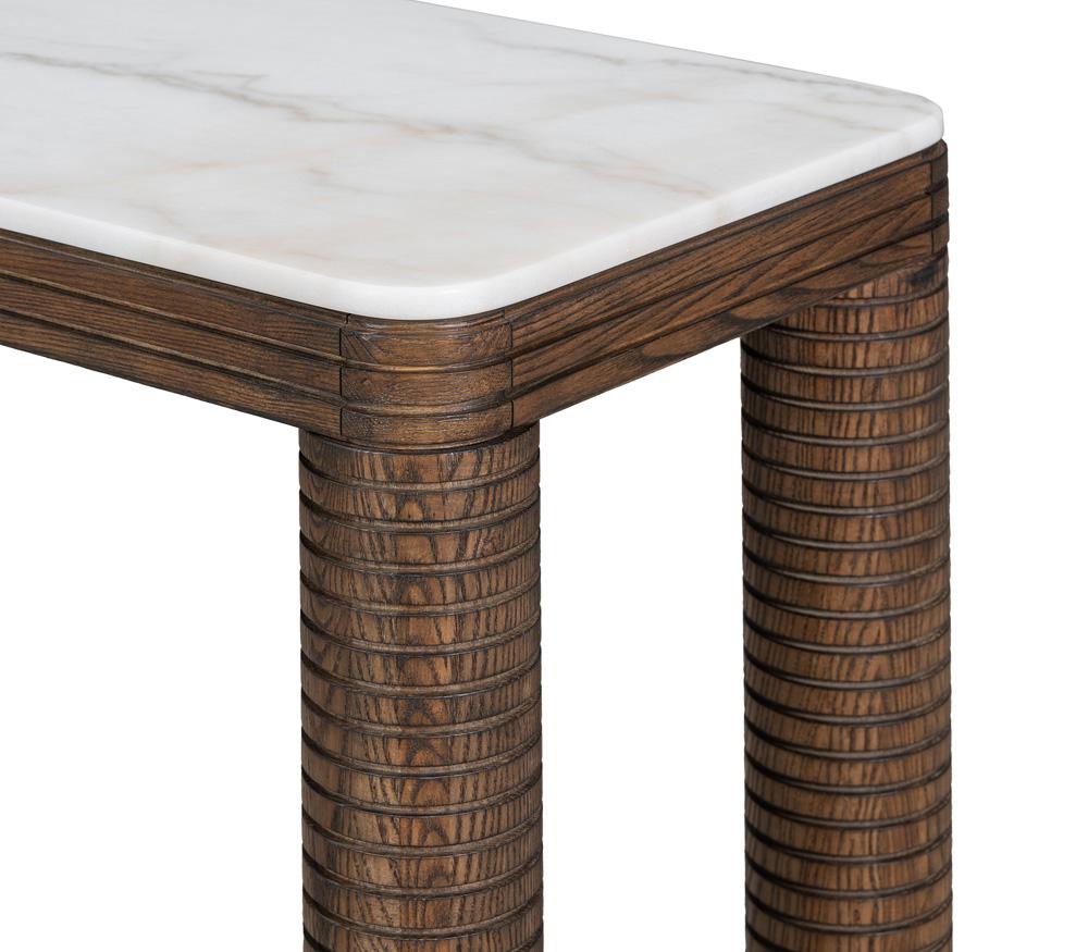Alder & Tweed - Durham Oak Wood with Grecian White Marble Top 72in Console Table - AT9499-MCR/GWM veiw 4