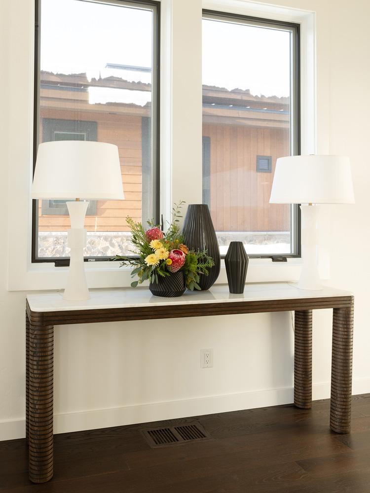 Alder & Tweed - Durham Oak Wood with Grecian White Marble Top 72in Console Table - AT9499-MCR/GWM veiw 6