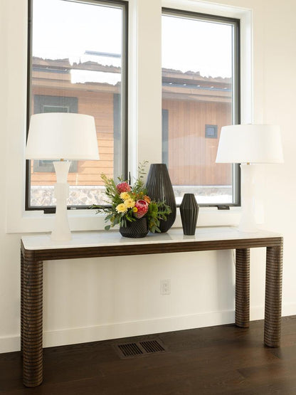 Alder & Tweed - Durham Oak Wood with Grecian White Marble Top 72in Console Table - AT9499-MCR/GWM veiw 6