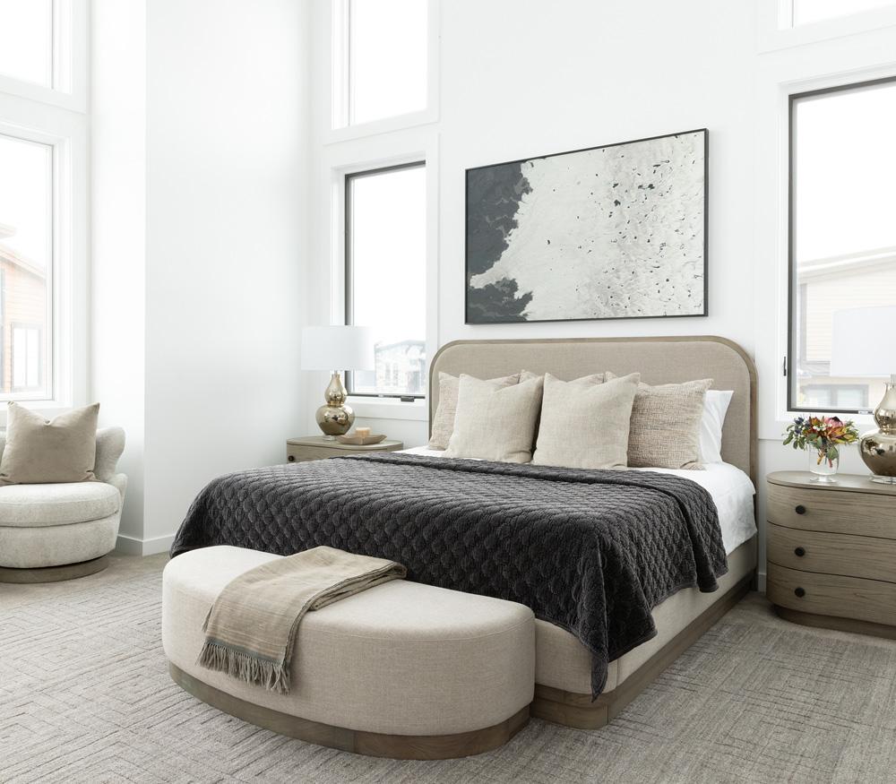 Alder & Tweed - Emery Upholstered Titan Tan Fabric Stone Wood Finish Popular Frame Modern Design 60.25in Curved Bench - AT9829-TTN/DDS veiw 5