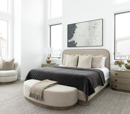 Alder & Tweed - Emery Upholstered Titan Tan Fabric Stone Wood Finish Popular Frame Modern Design 60.25in Curved Bench - AT9829-TTN/DDS veiw 5