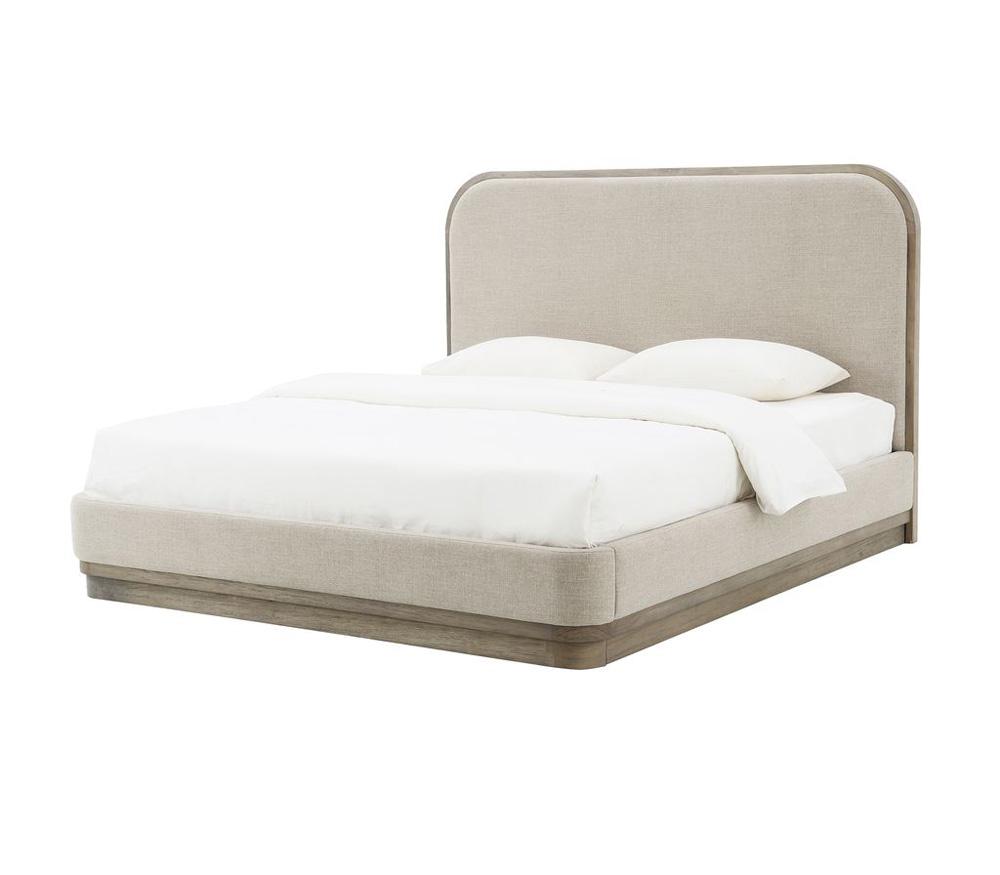 Alder & Tweed - Emery  Wood Upholstered Tan Fabric Stone Finish Modern Elegance Queen Bed  - AT40290Q-TTN/DDS veiw 1