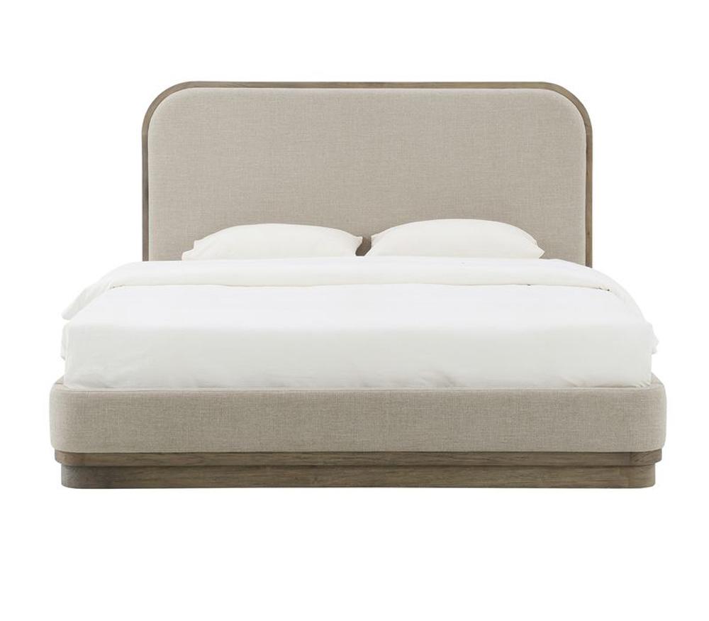 Alder & Tweed - Emery  Wood Upholstered Tan Fabric Stone Finish Modern Elegance Queen Bed  - AT40290Q-TTN/DDS veiw 2