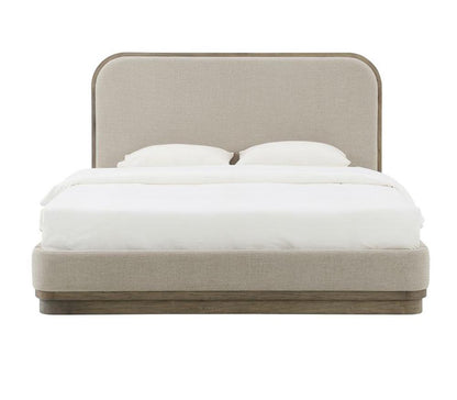 Alder & Tweed - Emery  Wood Upholstered Tan Fabric Stone Finish Modern Elegance Queen Bed  - AT40290Q-TTN/DDS veiw 2