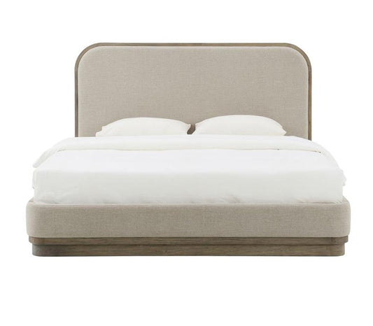 Alder & Tweed - Emery  Wood Upholstered Tan Fabric Stone Finish Modern Elegance Queen Bed  - AT40290Q-TTN/DDS veiw 2