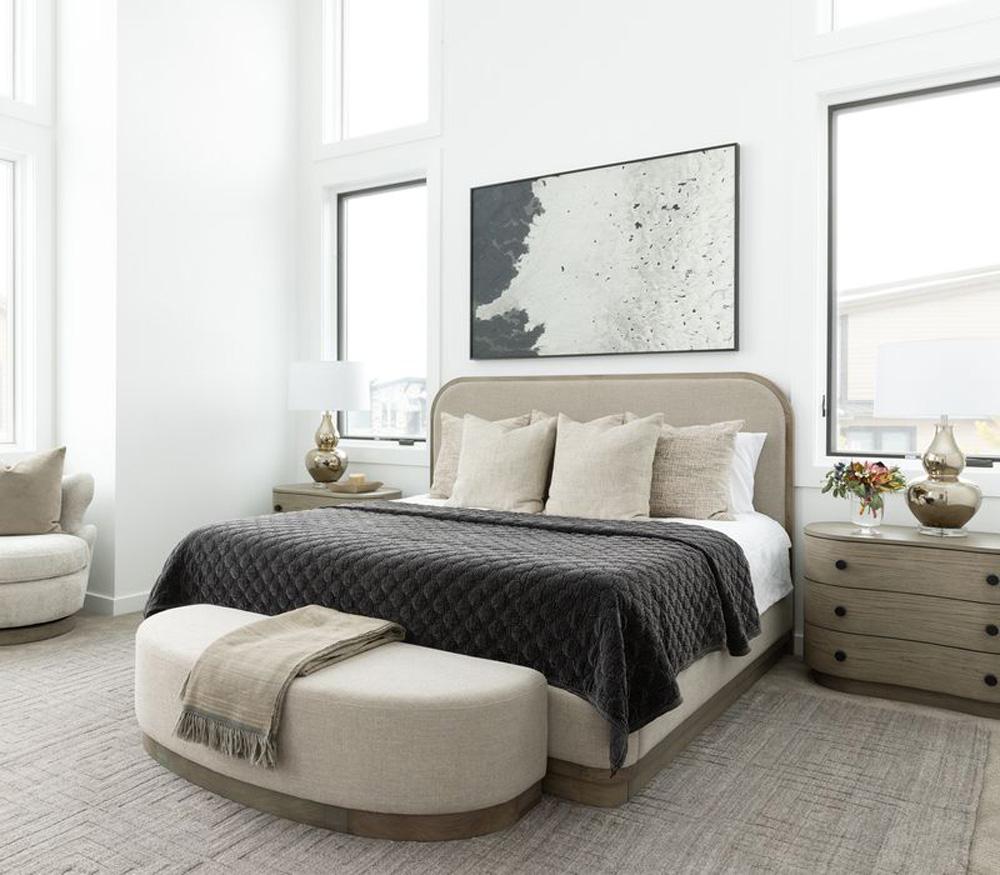 Alder & Tweed - Emery  Wood Upholstered Tan Fabric Stone Finish Modern Elegance Queen Bed  - AT40290Q-TTN/DDS veiw 6