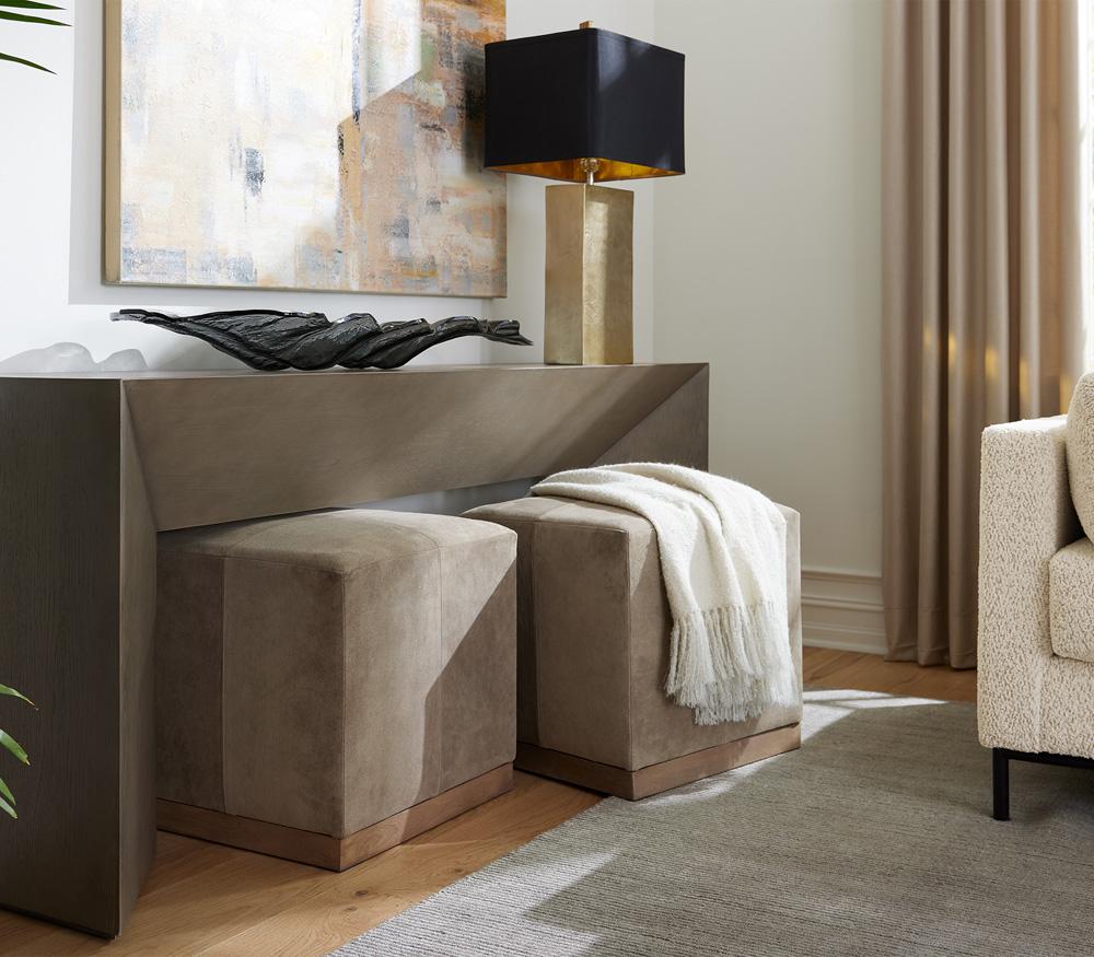 Alder & Tweed - Felix Top Grain Smoke Suede Brown Leather Small 19in Cube Ottoman - AT074-SMS veiw 6