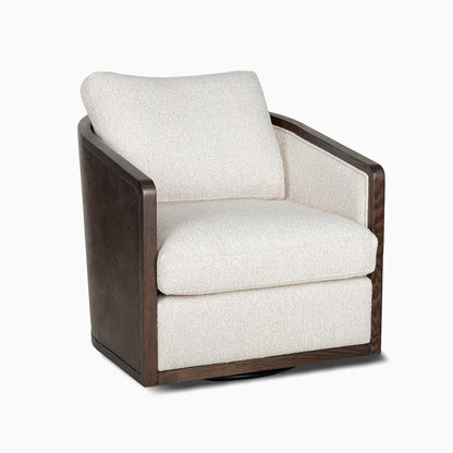 Alder & Tweed - Havana Upholstered Accent Swivel Chair Flanders Flaxand Perfomance Fabric Chocolate Burl Wood - AT9618-FLF/CTB veiw 1