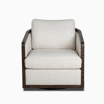 Alder & Tweed - Havana Upholstered Accent Swivel Chair Flanders Flaxand Perfomance Fabric Chocolate Burl Wood - AT9618-FLF/CTB veiw 2