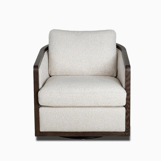 Alder & Tweed - Havana Upholstered Accent Swivel Chair Flanders Flaxand Perfomance Fabric Chocolate Burl Wood - AT9618-FLF/CTB veiw 2
