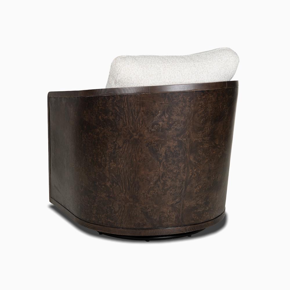 Alder & Tweed - Havana Upholstered Accent Swivel Chair Flanders Flaxand Perfomance Fabric Chocolate Burl Wood - AT9618-FLF/CTB veiw 3