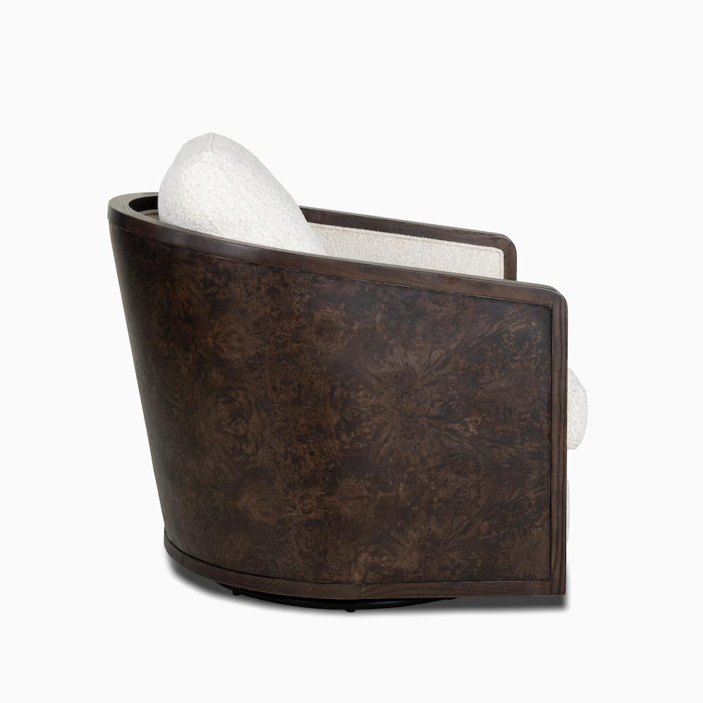 Alder & Tweed - Havana Upholstered Accent Swivel Chair Flanders Flaxand Perfomance Fabric Chocolate Burl Wood - AT9618-FLF/CTB veiw 4