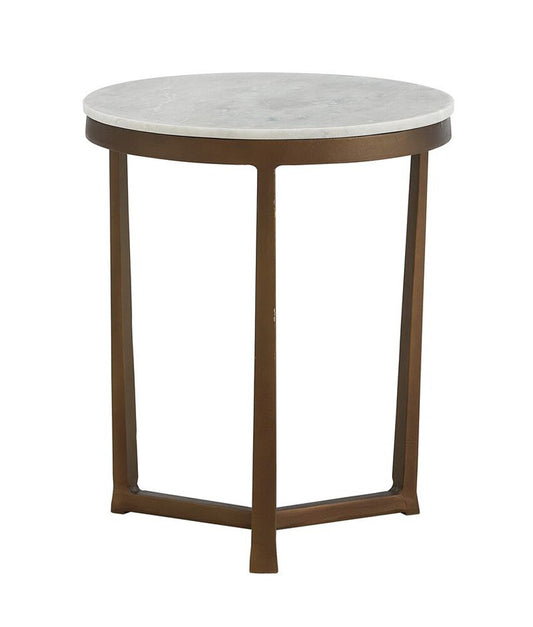 Alder & Tweed - Kia Cast Aluminum Frame with Cloud White Marble Top Round 18in End Table - AT9253-CM/GMF veiw 1