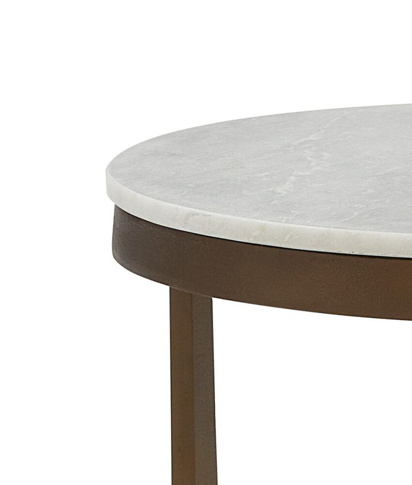 Alder & Tweed - Kia Cast Aluminum Frame with Cloud White Marble Top Round 18in End Table - AT9253-CM/GMF veiw 3
