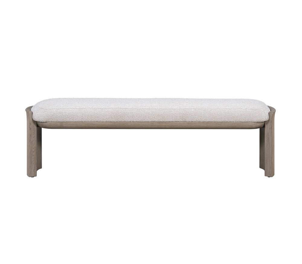 Alder & Tweed - Margot Polyester Upholstered with Solid Oak 60.5in White Bench - AT9809-FLF/DDS veiw 2