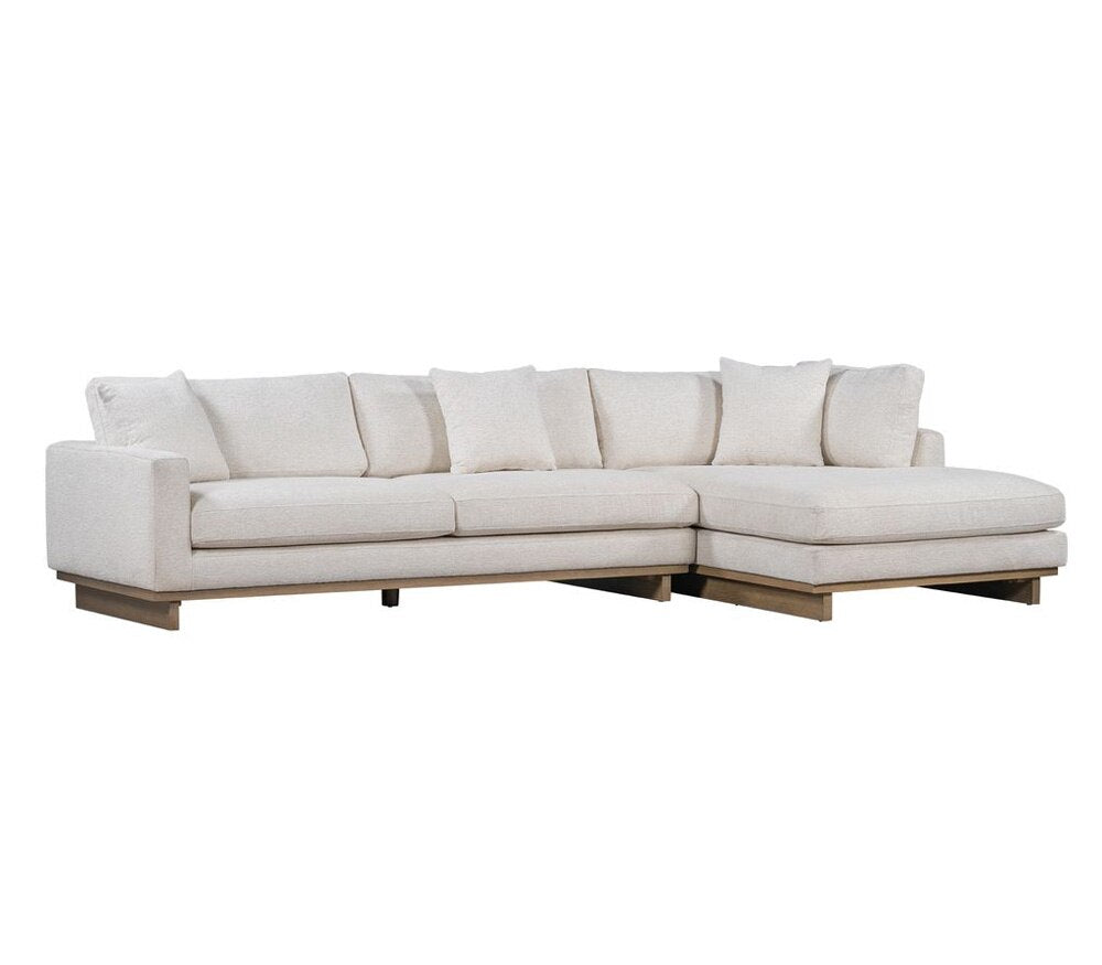 Alder & Tweed - Paxton Polyester Upholstered with Solid Rubberwood Modern Mocha Finish Swiss Cream 131in Sectional Chaise - AT10962-SWC/MMC veiw 1