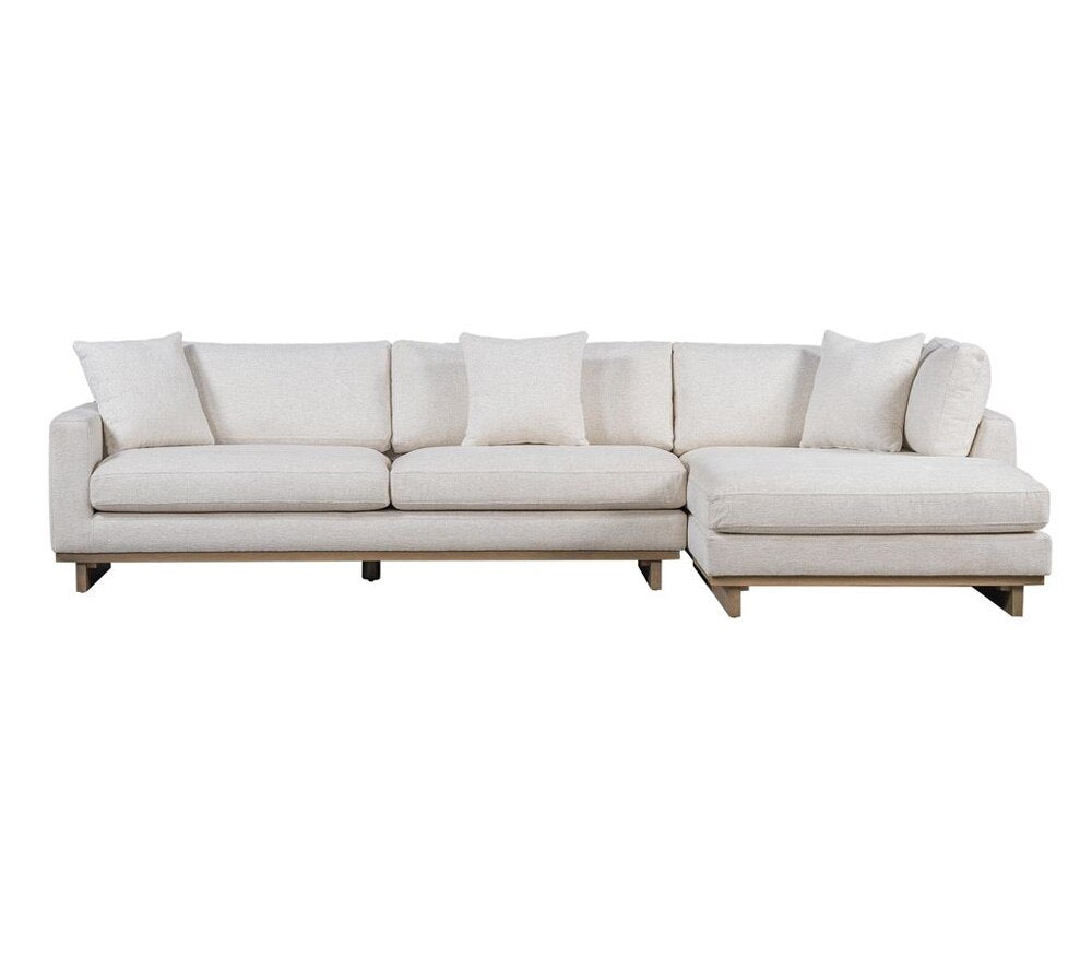 Alder & Tweed - Paxton Polyester Upholstered with Solid Rubberwood Modern Mocha Finish Swiss Cream 131in Sectional Chaise - AT10962-SWC/MMC veiw 2