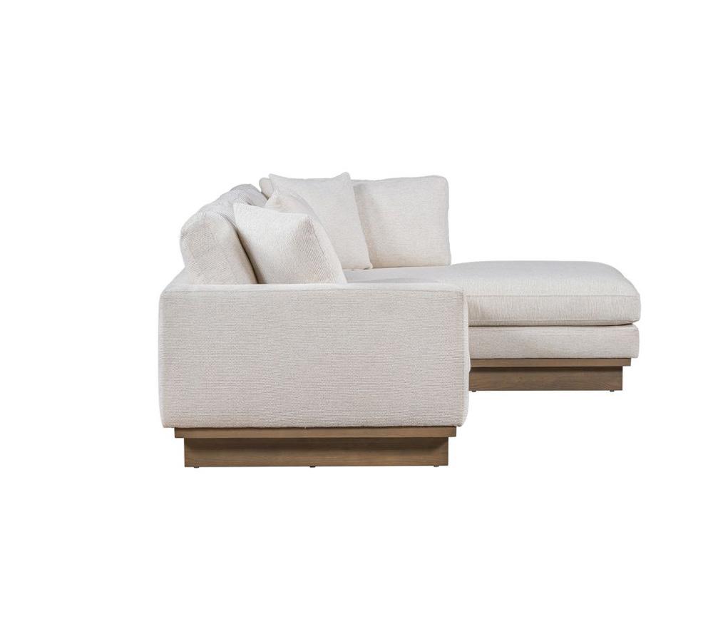 Alder & Tweed - Paxton Polyester Upholstered with Solid Rubberwood Modern Mocha Finish Swiss Cream 131in Sectional Chaise - AT10962-SWC/MMC veiw 4