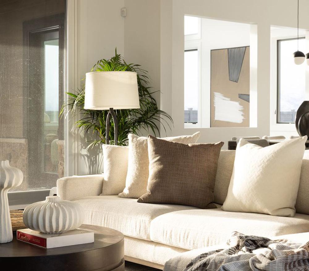 Alder & Tweed - Paxton Polyester Upholstered with Solid Rubberwood Modern Mocha Finish Swiss Cream 131in Sectional Chaise - AT10962-SWC/MMC veiw 6