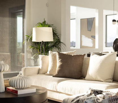 Alder & Tweed - Paxton Polyester Upholstered with Solid Rubberwood Modern Mocha Finish Swiss Cream 131in Sectional Chaise - AT10962-SWC/MMC veiw 6