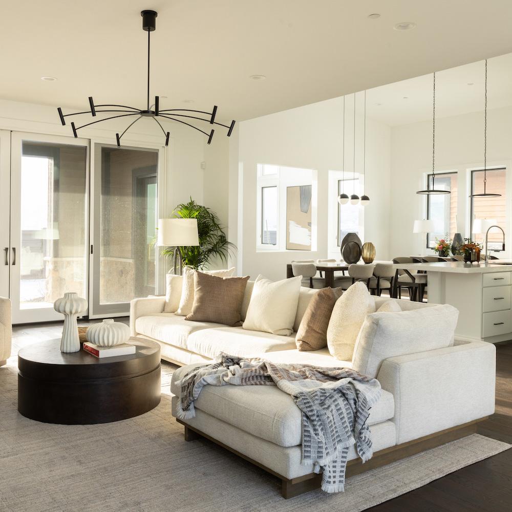 Alder & Tweed - Paxton Polyester Upholstered with Solid Rubberwood Modern Mocha Finish Swiss Cream 131in Sectional Chaise - AT10962-SWC/MMC veiw 7